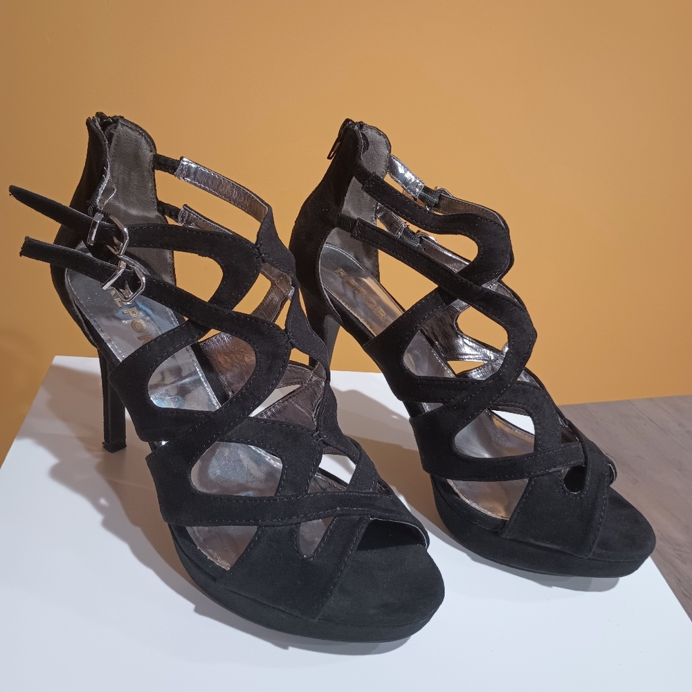Report Black Suede Like Strappy Heels size 10